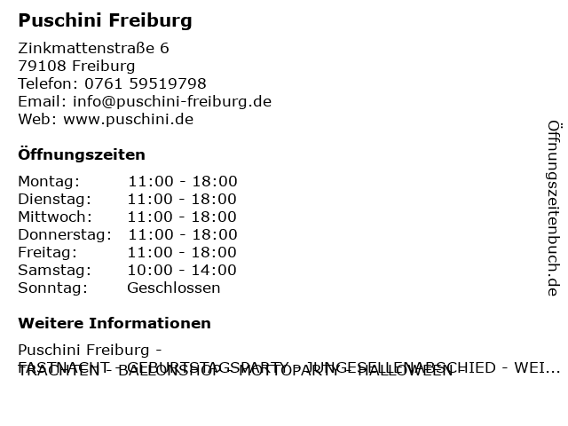 ᐅ Öffnungszeiten „Puschini Freiburg“ | Zinkmattenstraße 6 ᐅ Öffnungszeiten „Puschini Freiburg“ | Zinkmattenstraße 6